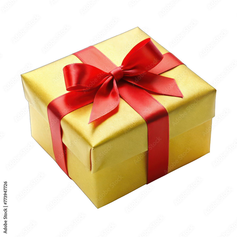 a yellow gift box with red ribbon isolated on transparent background. png a yellow gift box with red ribbon isolated on transparent background. png