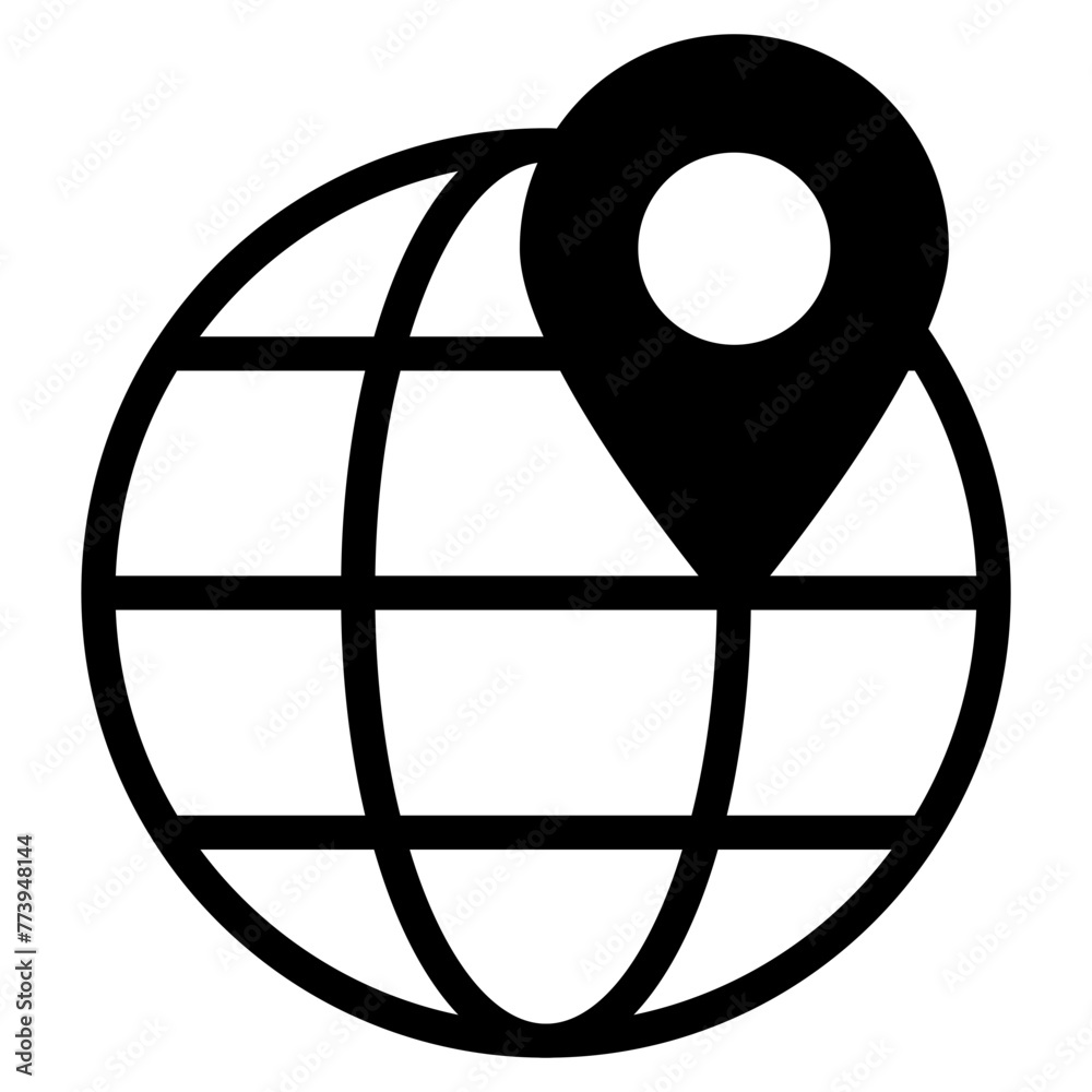 Location on globe, location marker icon. Globe with location marker Location on globe, location marker icon. Globe with location marker
