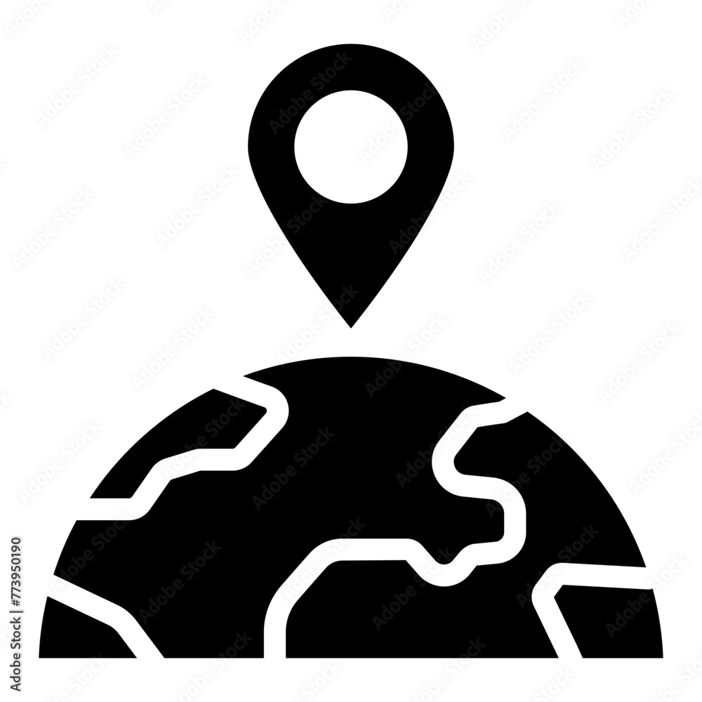 Location on globe, location marker icon. Globe with location marker Location on globe, location marker icon. Globe with location marker