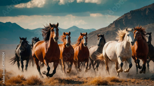 Thundering Horses Majestic Gallop Through Mountain Steppes © Oldboy