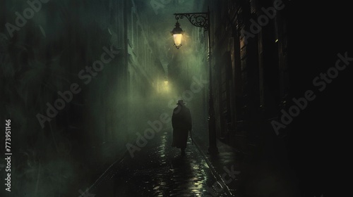 Mysterious Nighttime Stroll A Dark and Moody Cityscape Generative AI