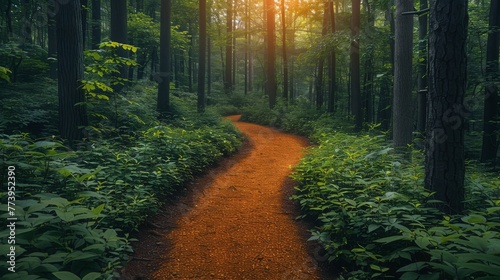 Hiking Trail in a Dense Forest: Reflecting the popularity of outdoor and adventure themes. 