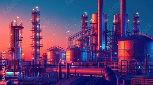 oil and gas power plant refinery with storage tanks facility for oil production or petrochemical factory infrastructure. Generative Ai