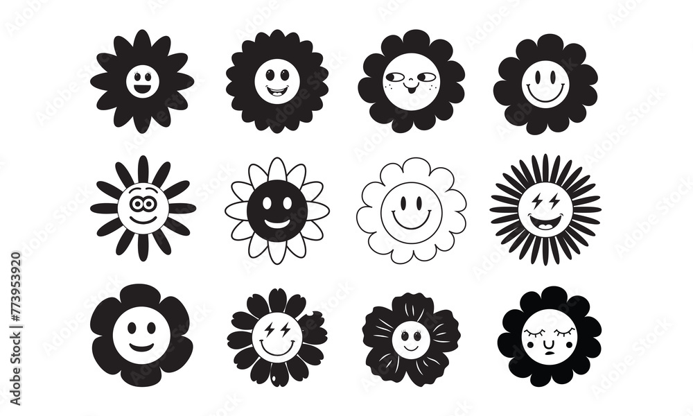 smiley face with flower SVG, Silhouette, Cut File, cutting files, printable design, Clipart,