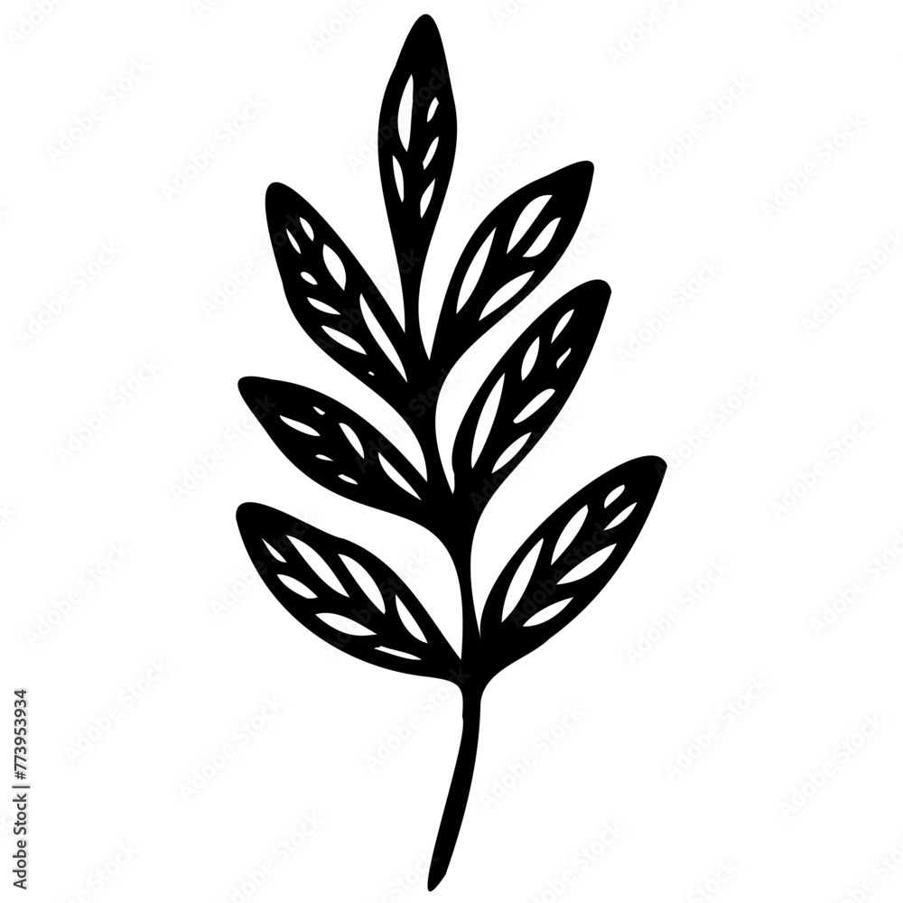 Hand drawn leaves line linear black Strock Symbol visual illustration, handmade leaves - herbs and leaf branches with leaves and flowers vector icon