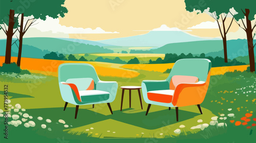 Two Chairs on Lush Green Field vector illustration