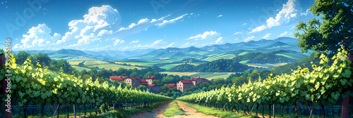 Green Fresh Outdoor Nature Farm Countryside Vine, Beautiful Pixel Art Landscape A Picturesque Pixel Art Vineyard 