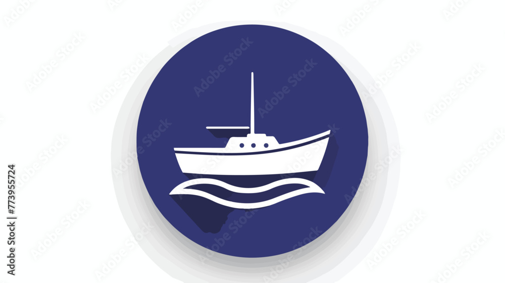 Boat sign. Vector. White icon in bluish circle on white