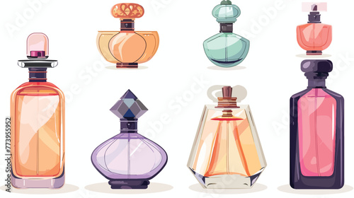 Brand woman perfumes. Set of perfume bottles on white