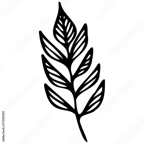 Hand drawn leaves line linear black strock Symbol visual illustration © Microstocke