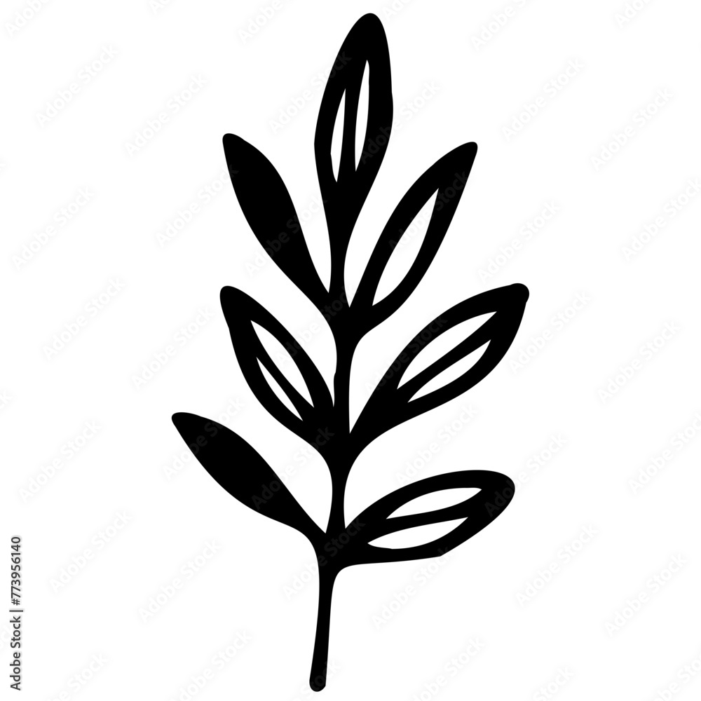 Obraz premium Hand drawn leaves line linear black strock Symbol visual illustration