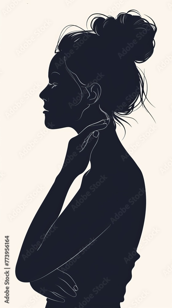 Woman Silhouetted With Hand on Neck