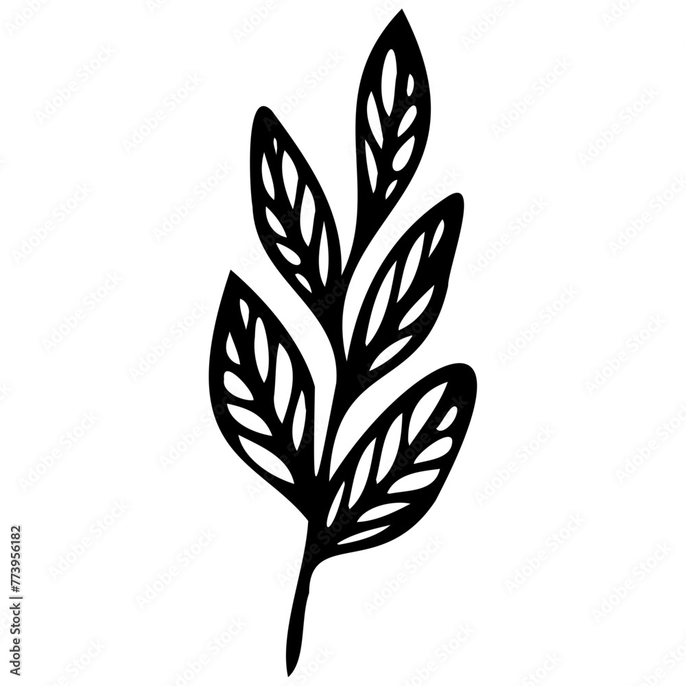Obraz premium Hand drawn leaves line linear black strock Symbol visual illustration