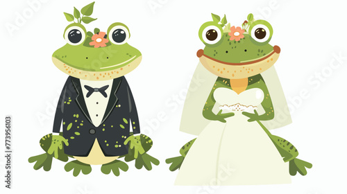 Bride and Groom Frogs Cartoon Characters flat vector