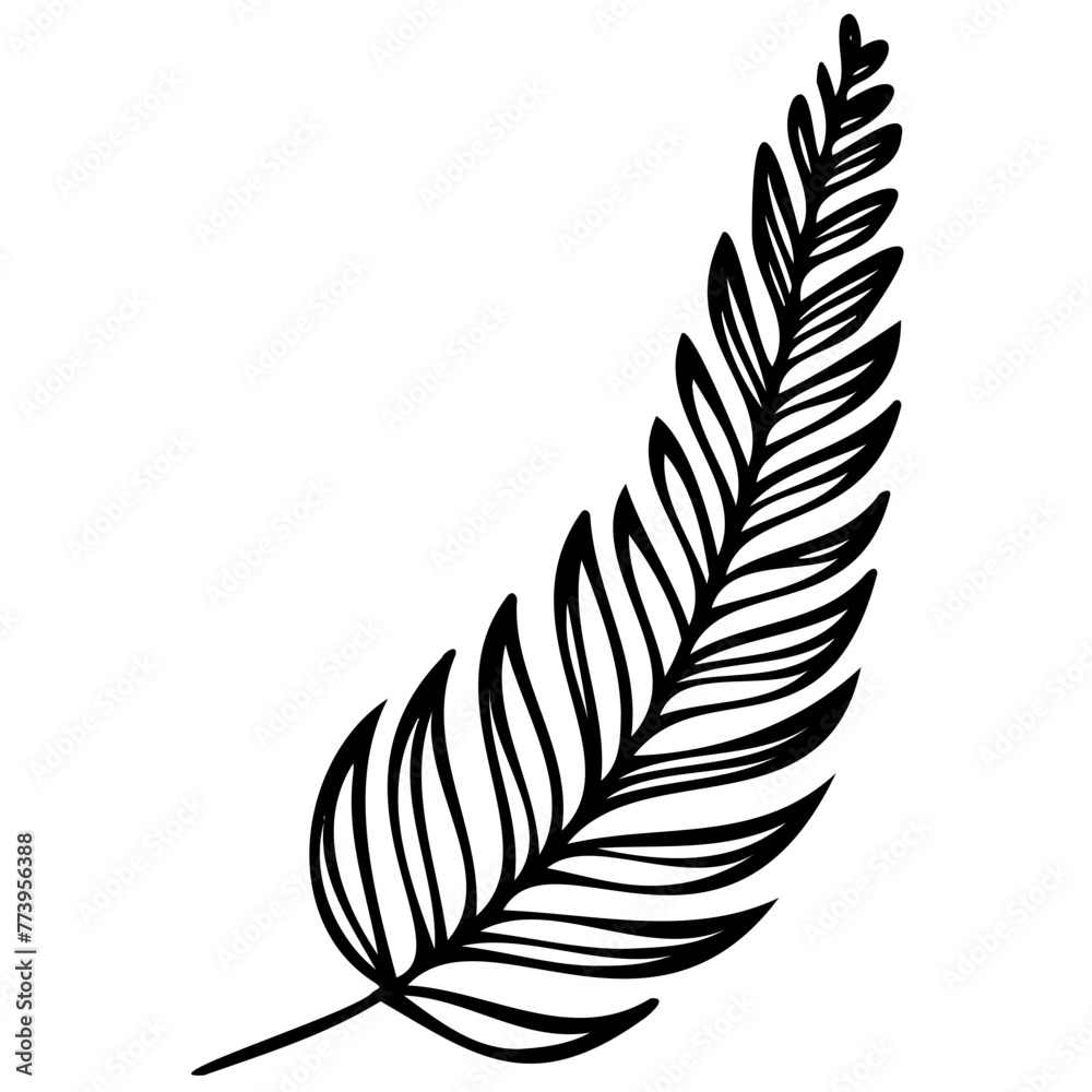 Fototapeta premium Hand drawn leaves line linear black strock Symbol visual illustration