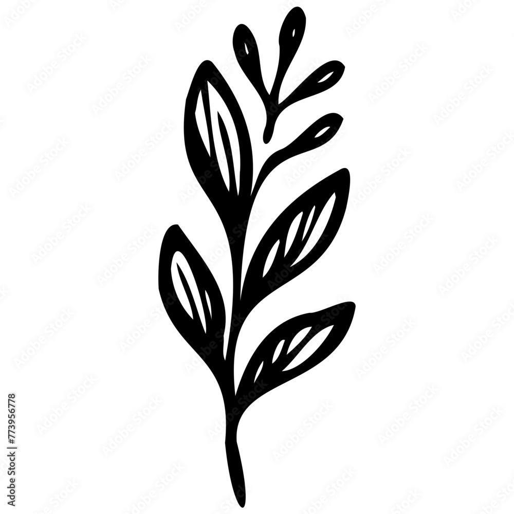 Obraz premium Hand drawn leaves line linear black strock Symbol visual illustration