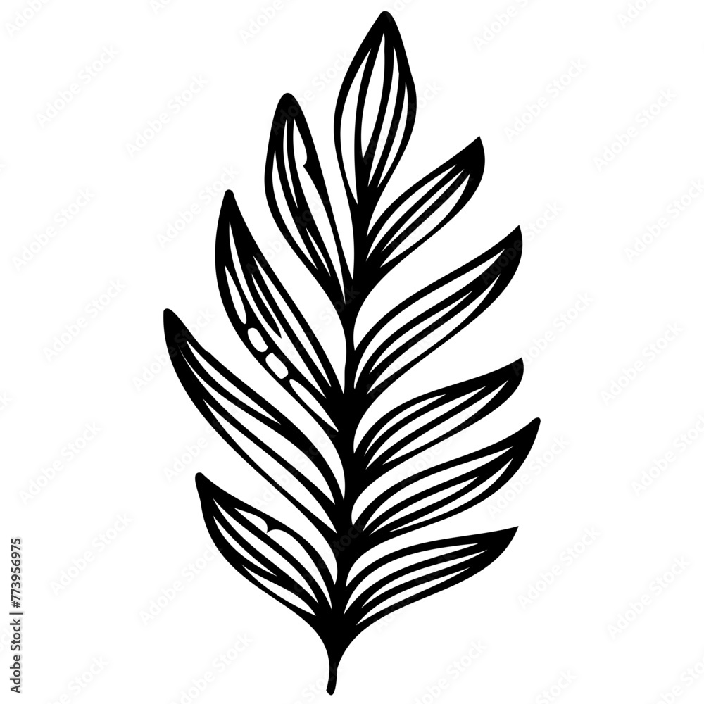 Hand drawn leaves line linear black strock Symbol visual illustration