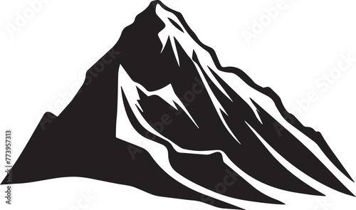 Stark black and white vector graphic of a rugged mountain peak