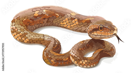 Cartoon brown snake on white background flat vector
