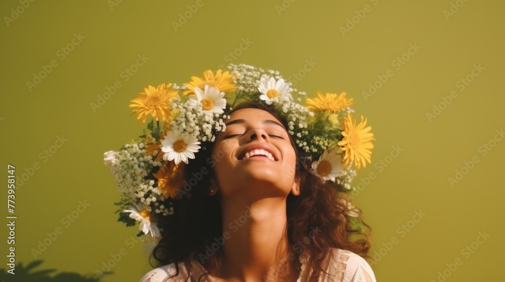 Woman Wearing Flower Crown