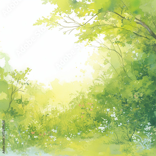新緑の森をイメージした背景イラスト Generative AI