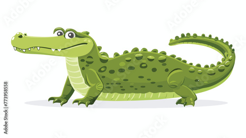 Cartoon crocodile isolated on white background flat vector