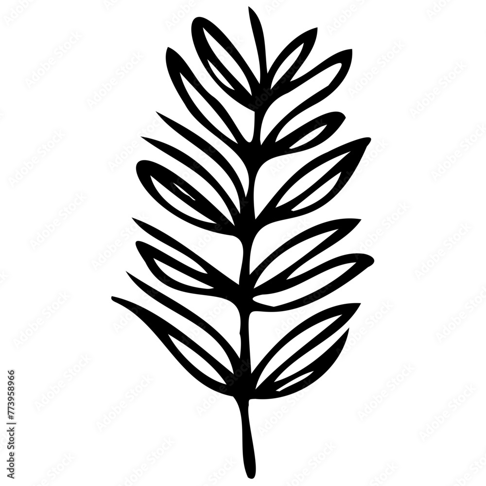 Hand drawn leaves line linear black strock Symbol visual illustration Botanical linear flower set. Abstract creative floral collection, minimalist flowery art for print, tattoo. Vector illustration