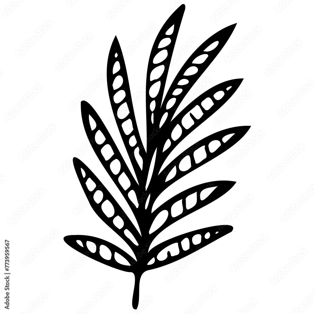 Hand drawn leaves line linear black strock Symbol visual illustration Botanical linear flower set. Abstract creative floral collection, minimalist flowery art for print, tattoo. Vector illustration