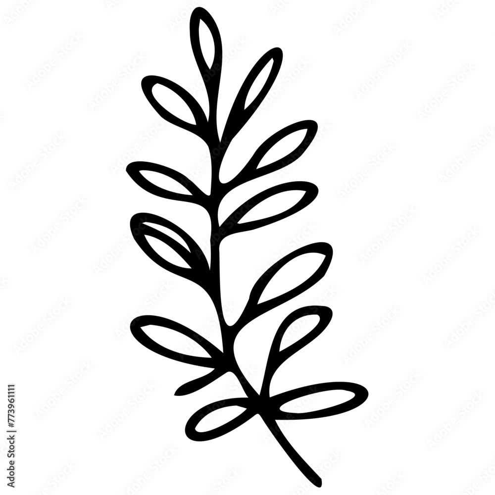 Hand drawn leaves Symbol visual illustration Tropical Leaves in doodle style. Vector hand drawn black line design elements. Exotic summer botanical illustrations. Monstera leaves, palm, banana leaf