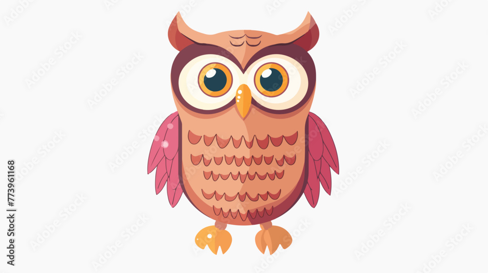 Cartoon funny owl isolated on white background flat vector