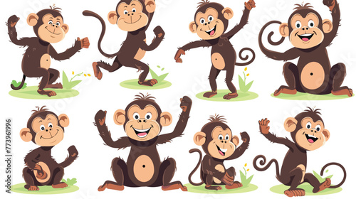 Fototapeta Naklejka Na Ścianę i Meble -  Cartoon happy monkey collection with different actions