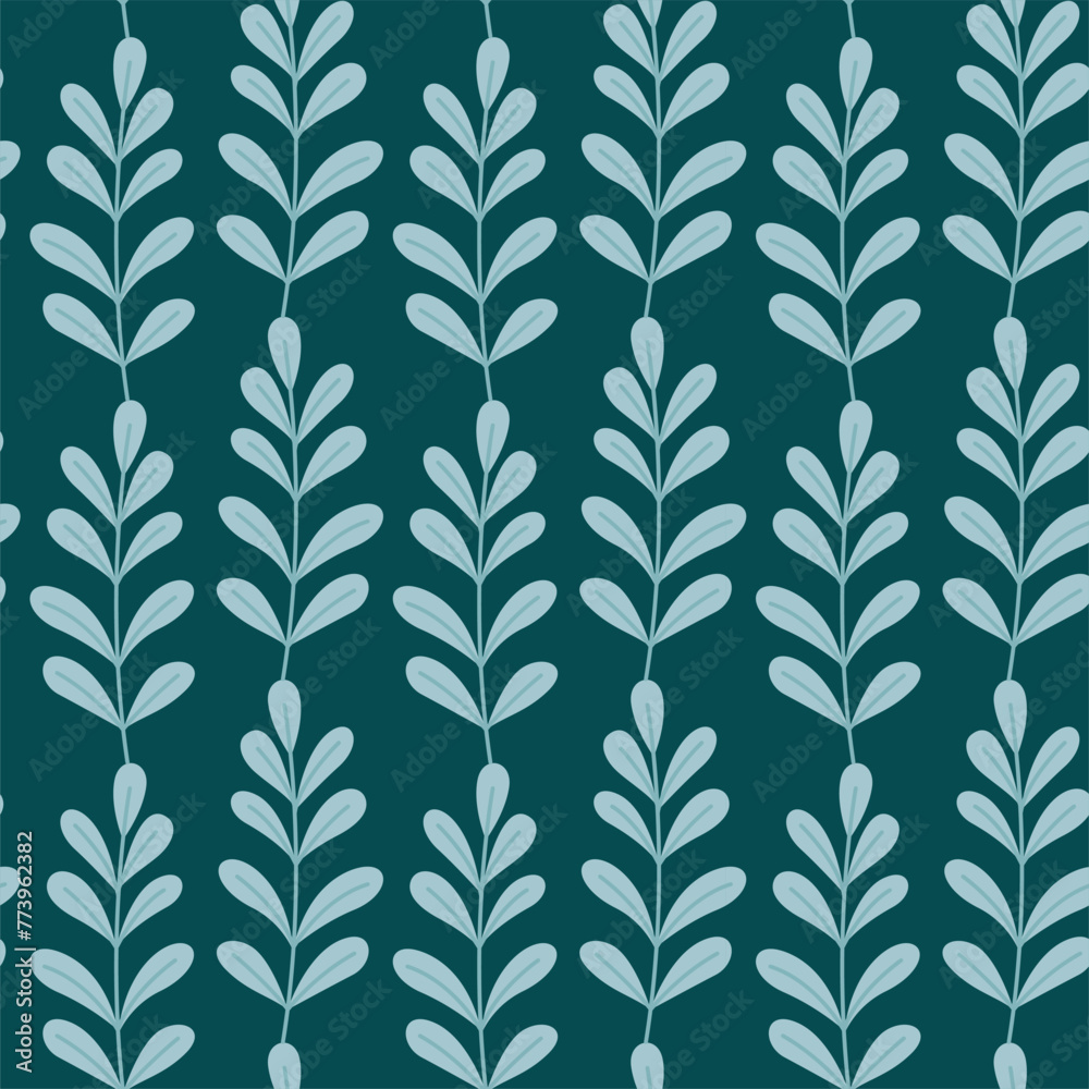 Hand draw seamless pattern with blue leaves. Vector background in flat style Hand draw seamless pattern with blue leaves. Vector background in flat style