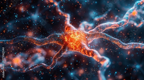 Glowing Neuron in a Blue and Orange Universe Generative AI