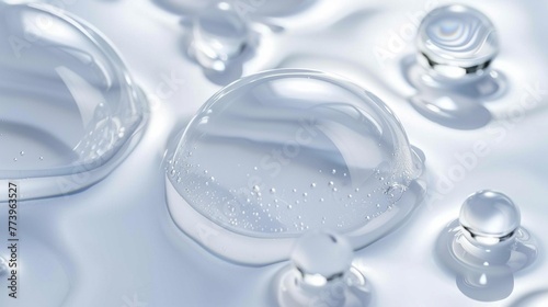  A mesmerizing close-up of glistening drops of hydrating serum on a pristine white background  © Vision Graphics