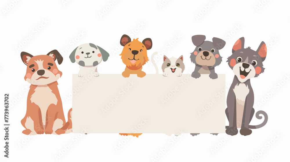 Cartoon pet animals holding blank paper flat vector 
