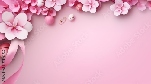 Pink Background With Flowers and Ribbon