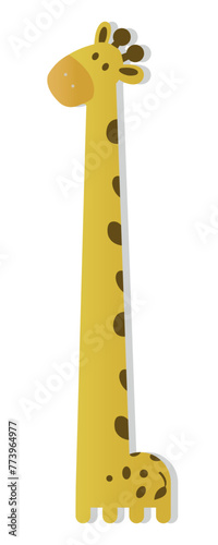 An illustration of a cute and yellow giraffe on a white background. Vector of cute and cartoon giraffe for children's illustration on a white background. Graphic and adorable Vector EPS 10