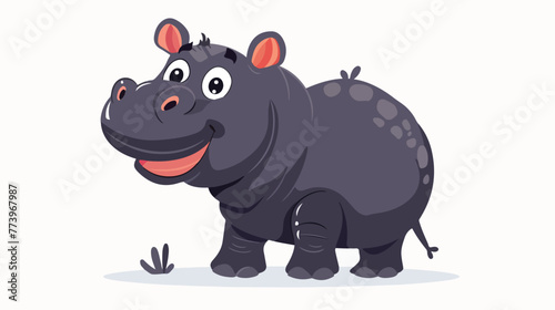 Cute Cartoon smiling hippo on white background flat vector