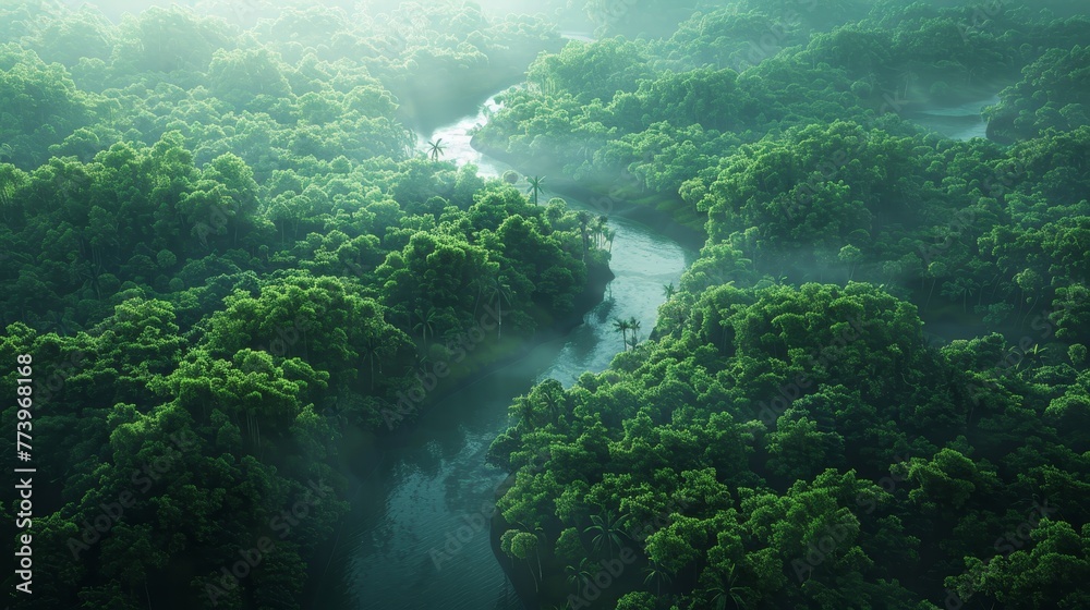 A river runs through a lush green forest. The trees are tall and dense, and the water is calm. The scene is peaceful and serene, with the river providing a sense of tranquility and harmony with nature A river runs through a lush green forest. The trees are tall and dense, and the water is calm. The scene is peaceful and serene, with the river providing a sense of tranquility and harmony with nature