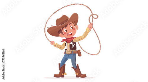 Cute Cartoon young cowboy holding lasso flat vector © Mishab