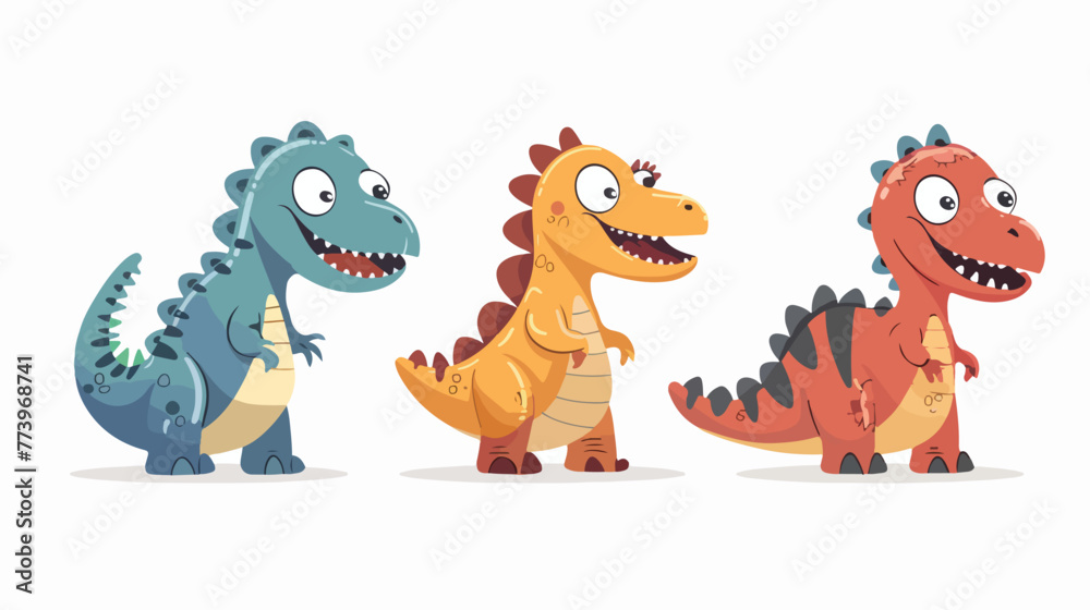 Cute illustration of three colorful dinosaur monsters