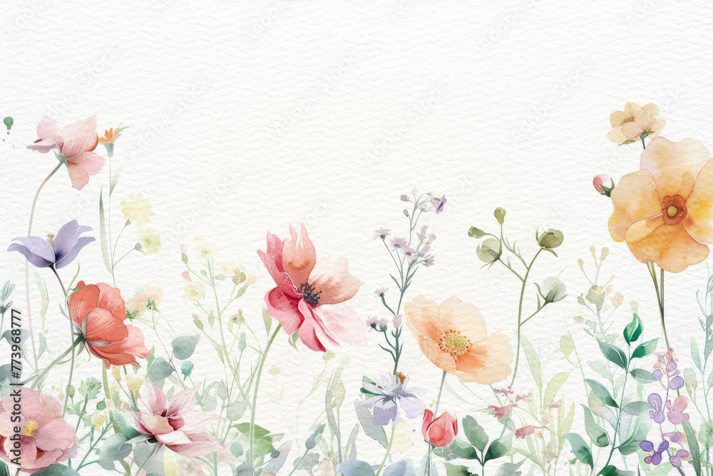 Naklejka premium Watercolor botanical watercolor arrangements with small flower Spring and summer For banner, poster Web and packaging