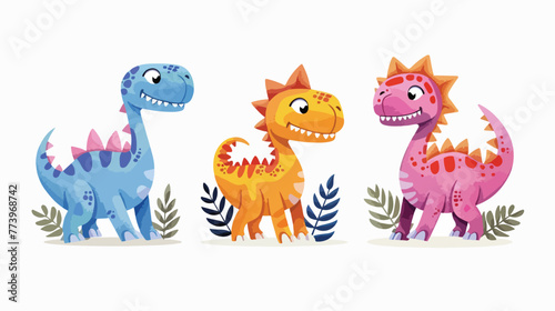 Cute illustration of three colorful dinosaur monsters