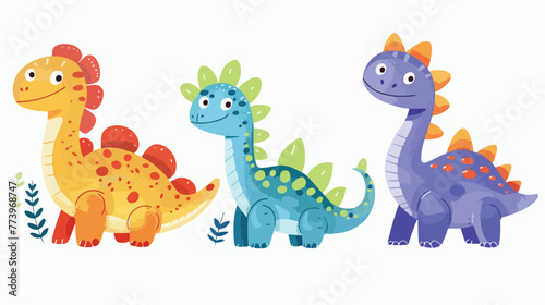 Fototapeta Naklejka Na Ścianę i Meble -  Cute illustration of three colorful dinosaur monsters