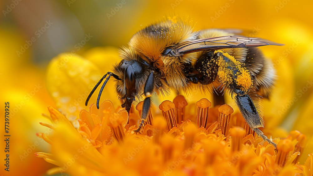 Floral Interlude: Delightful spring illustration features bee nestled on colorful petals. Floral Interlude: Delightful spring illustration features bee nestled on colorful petals.