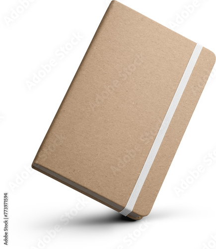 Closed craft notebook png mockup with white elastic band © olegphotor