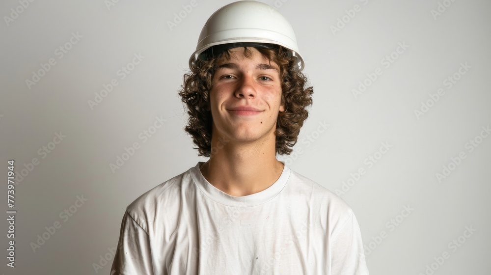 Young Man in White Hard Hat