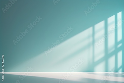 Minimalist Empty Room With Blurred shadow Gentle Lights On Light Cyan Wall  Empty Studio Room