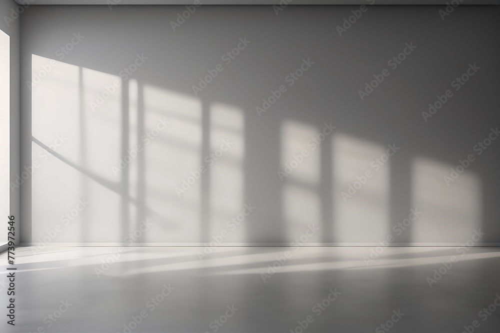 Minimalist Empty Room With Blurred shadow Gentle Lights On Grey Wall, Empty Studio Room