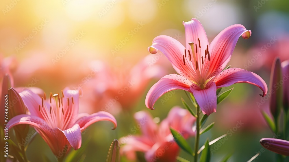 Beautiful blurred pink lily flower (very shallow DOF, selective focus)